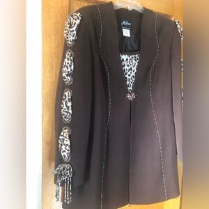 Milano Brown Two Piece Skit Suit with Leopard Accents